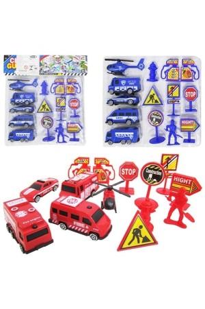 Kit Policia Bombeiro Com Carro Roda Livre e Acessorios 13 Pecas Colors