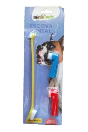 Kit 3 Peças Escova De Dente Dedeira Higiene Bucal Pet Cachorro - MIMO PET