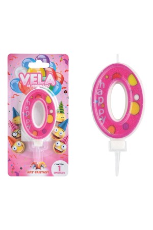 VELA DE ANIVERSÁRIO NÚMERO 0 COR ROSA ART FANTSY