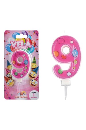 VELA DE ANIVERSÁRIO NÚMERO 9 COR ROSA ART FANTSY