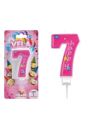 VELA DE ANIVERSÁRIO NÚMERO 7 COR ROSA ART FANTSY