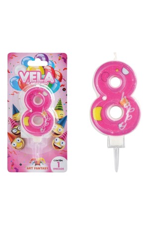 VELA DE ANIVERSÁRIO NÚMERO 8 COR ROSA ART FANTSY