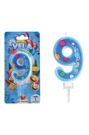 VELA DE ANIVERSÁRIO NÚMERO 9 COR AZUL ART FANTSY