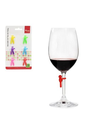 MARCADOR DE SILICONE PARA TACA DE VINHO 6 PECAS 3CM COLORS NA CARTELA