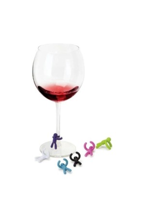 MARCADOR DE SILICONE PARA TACA DE VINHO 6 PECAS 3CM COLORS NA CARTELA