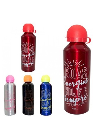 Garrafa Squeeze de Alumínio 500ml “Boas Energias” Sortida – Marca Wellmix WX7483