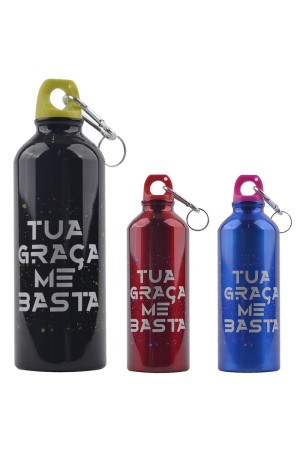 Garrafa Squeeze De Alumínio Mosquetão 500 ml- Tua Graça Me Basta- Marca Wellmix WX7528