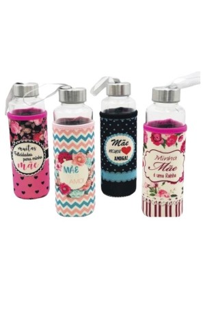 Garrafa de Vidro 400ML Com Capa Homenagem Mãe