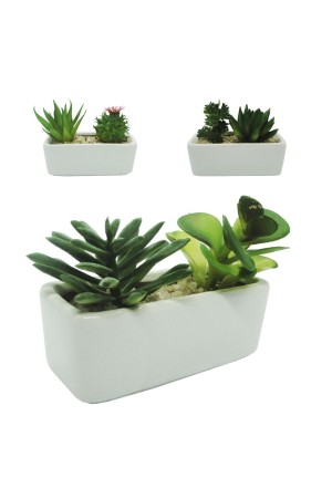 Vaso c/ Flor Artificiail Suculenta Dupla Modelo Jardineira / Floreira - HD65510