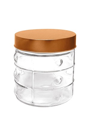 POTE DE VIDRO REDONDO QUADRICULADO COM TAMPA DE METAL COBRE/ROSE GOLD SPLENDO 800ML