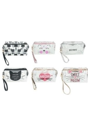 NECESSAIRE TRANSPARENTE COM DESENHOS DE GATO