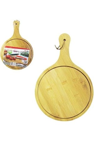 Tábua de Corte de Madeira / Bambu Redonda e com Alça 35,5X23,8 cm