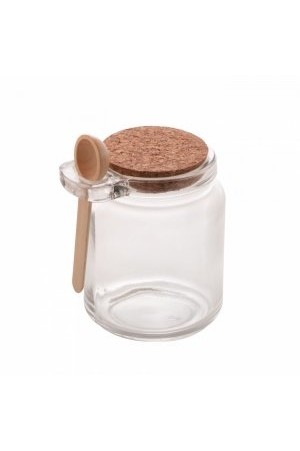 POTE DE VIDRO BOROSSILICATO C/ COLHER BAMBU E TAMPA ROLHA 240ML  - LYOR