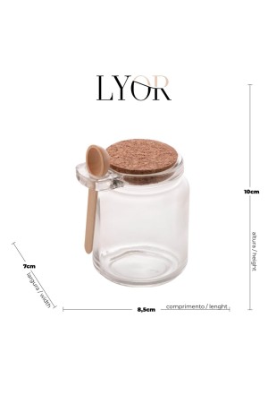 POTE DE VIDRO BOROSSILICATO C/ COLHER BAMBU E TAMPA ROLHA 240ML  - LYOR